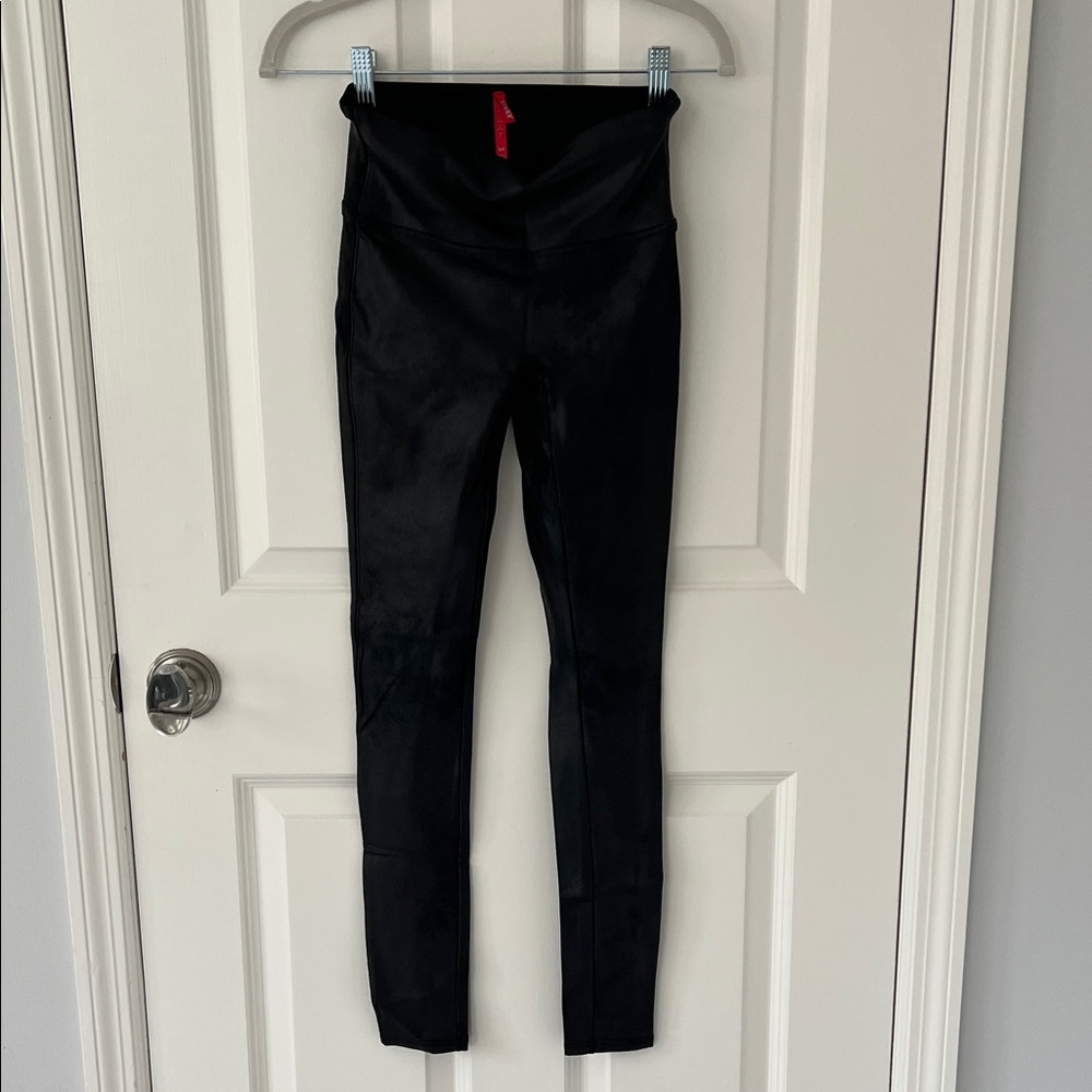 SPANX Black Leather High-Waist Leggings